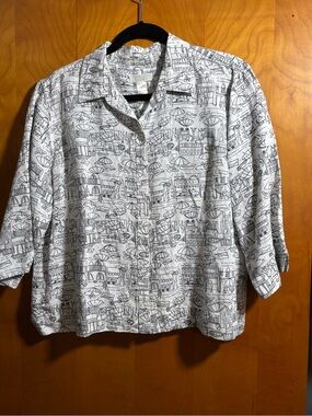Christopher and Banks White Graphic Button-Up Shirt, size XL